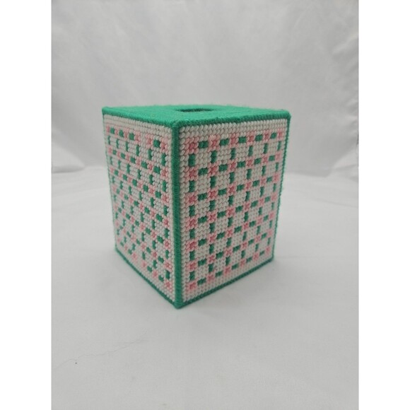 Vintage Handmade Kleenex/Tissue Box Cover Green And Pink - Picture 4 of 13